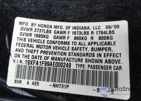 2010 Honda Civic Ex-L from USA, damaged, VIN 19XFA1F99AE000249